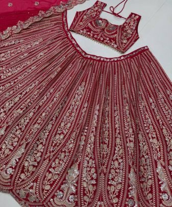 Bridal Wear Heavy Fuax Georgette Chine Sequence Work Lehengas Choli With Dupatta