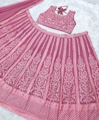 Bridal Wear Heavy Fuax Georgette Real Mirror Work Lehengas Choli With Dupatta