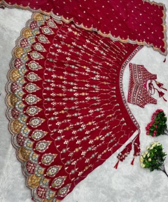 Bridal Wear Heavy Fuax Georgette Embroidered Sequence With Real Mirror Work Lehengas Choli With Dupatta