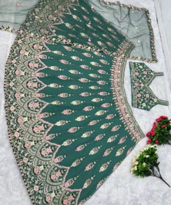 Bridal Wear Heavy Fuax Georgette Chine Sequence Work Lehengas Choli With Dupatta