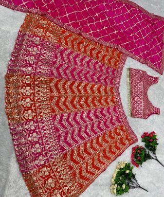 Bridal Wear Heavy Fuax Georgette Embroidered Sequence Work 2 Colours Lehengas Choli With Dupatta