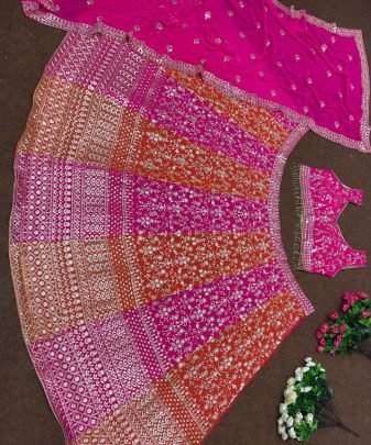 Bridal Wear Heavy Fuax Georgette Embroidered Sequence Work 2 Colours Lehengas Choli With Dupatta