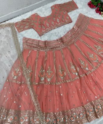 Bridal Wear Heavy Fuax Georgette Embroidered Sequence Work Lehengas Choli With Dupatta