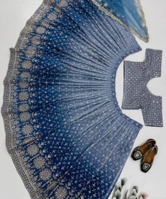 Bridal Wear Heavy Fuax Georgette Embroidered Sequence Work Lehengas Choli With Dupatta