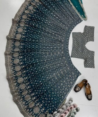 Bridal Wear Heavy Fuax Georgette Embroidered Sequence Work Lehengas Choli With Dupatta