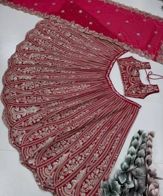 Bridal Wear Heavy Fuax Georgette Chine Sequence Work Lehengas Choli With Dupatta