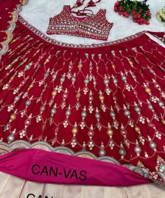 Bridal Wear Heavy Fuax Georgette Embroidered Sequence With Real Mirror Work Lehengas Choli With Dupatta