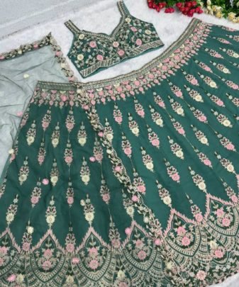 Bridal Wear Heavy Fuax Georgette Chine Sequence Work Lehengas Choli With Dupatta