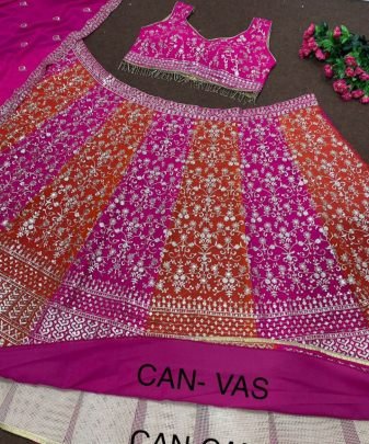 Bridal Wear Heavy Fuax Georgette Embroidered Sequence Work 2 Colours Lehengas Choli With Dupatta