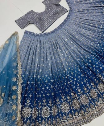 Bridal Wear Heavy Fuax Georgette Embroidered Sequence Work Lehengas Choli With Dupatta