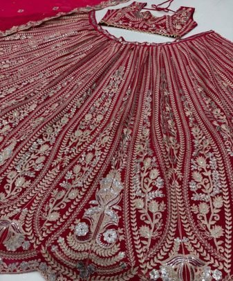 Bridal Wear Heavy Fuax Georgette Chine Sequence Work Lehengas Choli With Dupatta