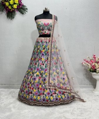 Bridal Wear Heavy Soft Net Real Mirror Work Lehengas Choli With Dupatta