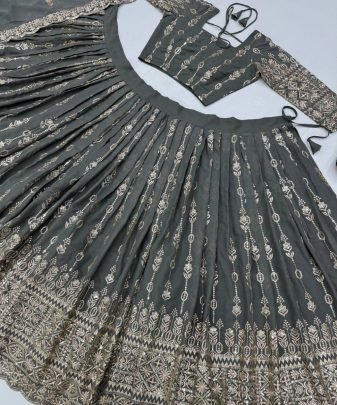 Bridal Wear Heavy Star Georgette Embroidered Sequence Work Lehengas Choli