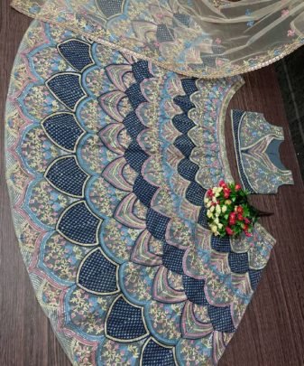Designer Bollywood Wear Heavy Soft Net Chine Sequnce Work Lehengas With Heavy Net Dupatta