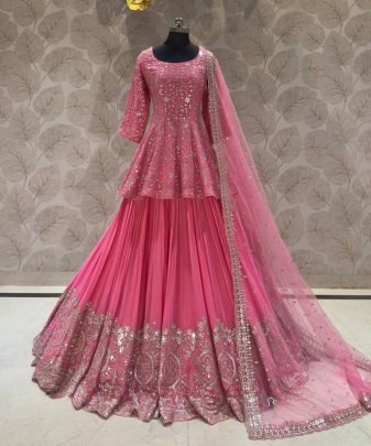 Designer Embroidery Sequence Work Top Lehengas With Dupatta Set