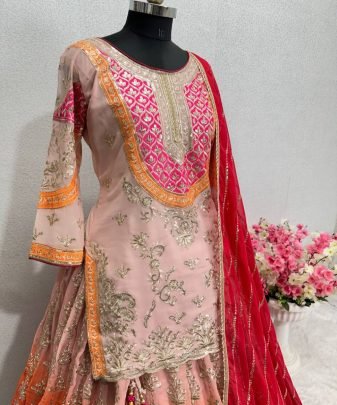 Designer Embroidery Sequence Work Top Lehengas With Dupatta Set