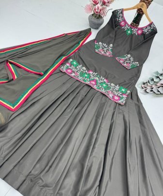 Designer Embroidery Sequence Work Top Lehengas With Dupatta Set