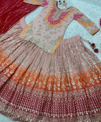 Designer Embroidery Sequence Work Top Lehengas With Dupatta Set