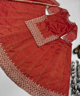 Designer Embroidery Sequence Work Top Lehengas With Dupatta Set