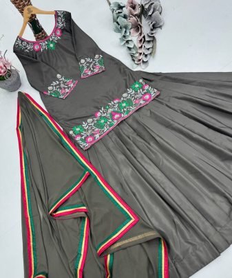 Designer Embroidery Sequence Work Top Lehengas With Dupatta Set