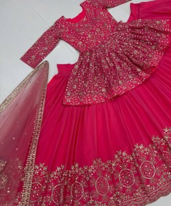 Designer Embroidery Sequence Work Top Lehengas With Dupatta Set