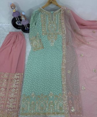 Designer Heavy Embroidered Coding Sequins Work 3 Pis Suit Set