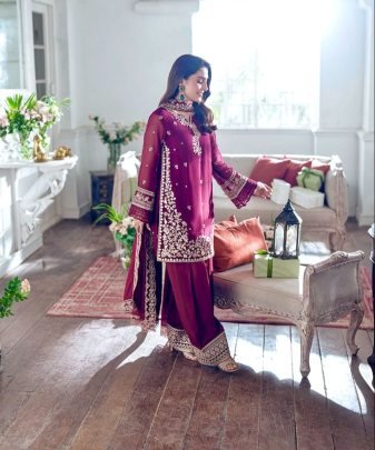 Designer Heavy Franch Crap Embroidered Sequence Work With Fancy Top plazzo Dupatta Set