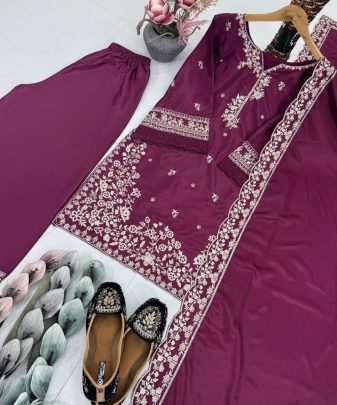 Designer Heavy Franch Crap Embroidered Sequence Work With Fancy Top plazzo Dupatta Set