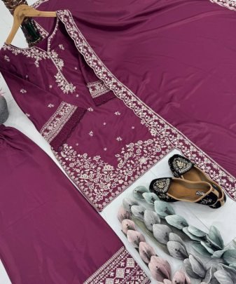 Designer Heavy Franch Crap Embroidered Sequence Work With Fancy Top plazzo Dupatta Set