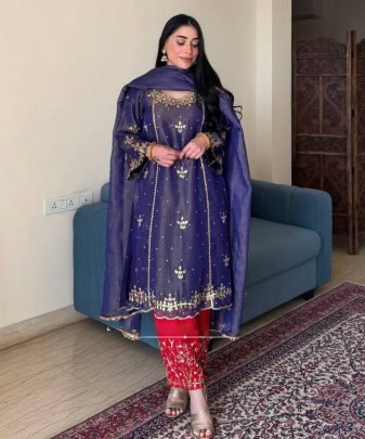 Designer Heavy Gold Crushe Embroidered Sequence Work With Fancy Top pent Dupatta Set