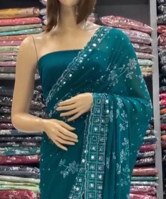 Designer Heavy Hot Fix Chiroshki Dimond With Real Mirror Work