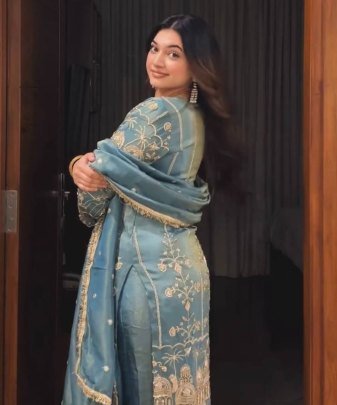 Designer Heavy Jimmy Choo Organza Chine Sequence Work 3 Pis Suit Set