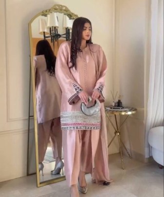 Designer Heavy Natural Creap Embroidered Sequence Work With Fancy Top pent Dupatta Set