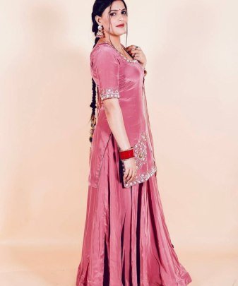 Designer Heavy Natural Creap Embroidered Sequence Work With Fancy Top Sharara Dupatta Set