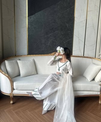 Designer Heavy Natural Creap Embroidery Sequence Work With Fancy Top pent Dupatta Set