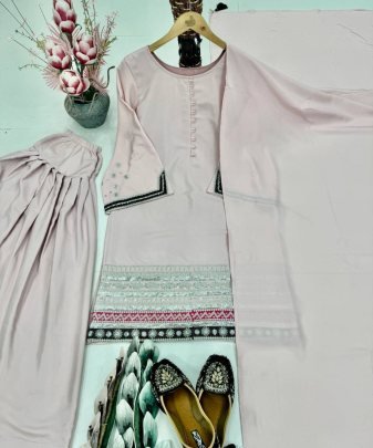 Designer Heavy Natural Creap Embroidered Sequence Work With Fancy Top pent Dupatta Set