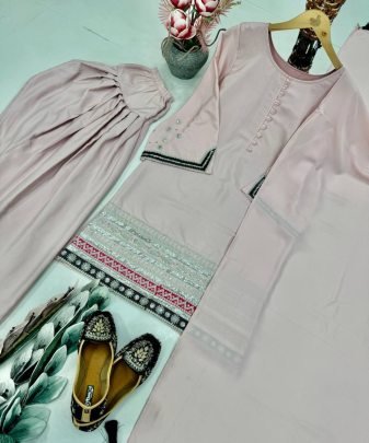 Designer Heavy Natural Creap Embroidered Sequence Work With Fancy Top pent Dupatta Set