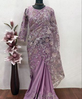 Designer Heavy silk and net heavy ready to wear saree with stitched blouse 