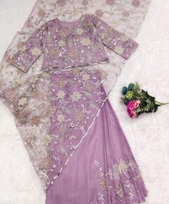 Designer Heavy silk and net heavy ready to wear saree with stitched blouse