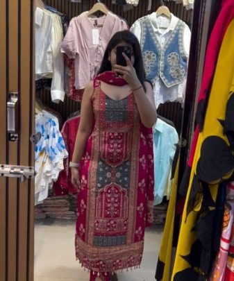 Designer Heavy Silk Digital Printed Salwar Suit with real mirror hand work