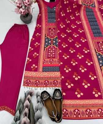 Designer Heavy Silk Digital Printed Salwar Suit with real mirror hand work