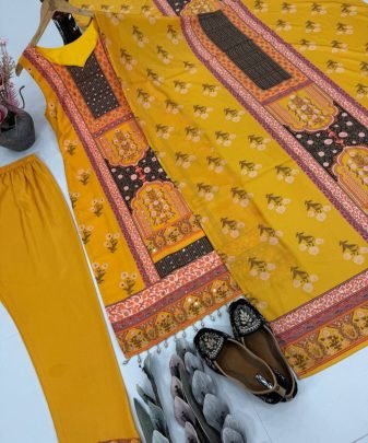 Designer Heavy Silk Digital Printed Salwar Suit with real mirror hand work