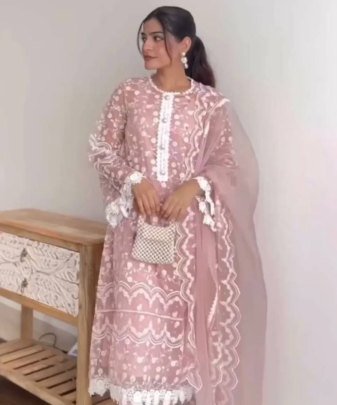 Designer Heavy Soft Net Chine Work With Zipyo Less Fancy Top pent Dupatta Set