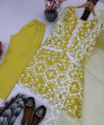 Designer Heavy Soft Net Chine Work With Zipyo Less Fancy Top pent Dupatta Set