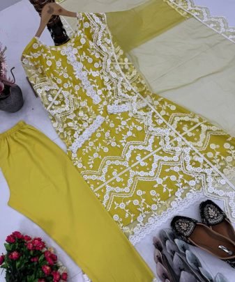 Designer Heavy Soft Net Chine Work With Zipyo Less Fancy Top pent Dupatta Set