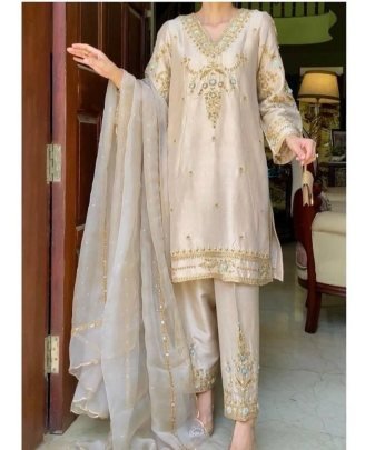 designer Pakistani Natural silk salwar suit set