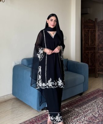 Designer Party wear Fancy Embroidery Work Top, Palazzo, Dupatta set 