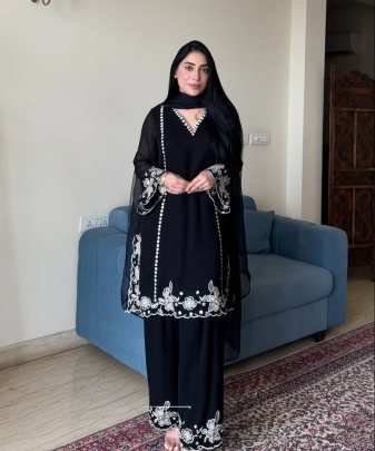 Designer Party wear Fancy Embroidery Work Top, Palazzo, Dupatta set