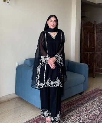 Designer Party wear Fancy Embroidery Work Top, Palazzo, Dupatta set