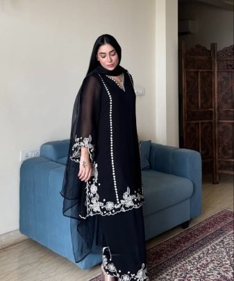 Designer Party wear Fancy Embroidery Work Top, Palazzo, Dupatta set